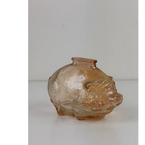 VINTAGE Anchor Hocking Marigold Amber Textured Carnival Glass Piggy Pig Bank - Picture 2 of 8